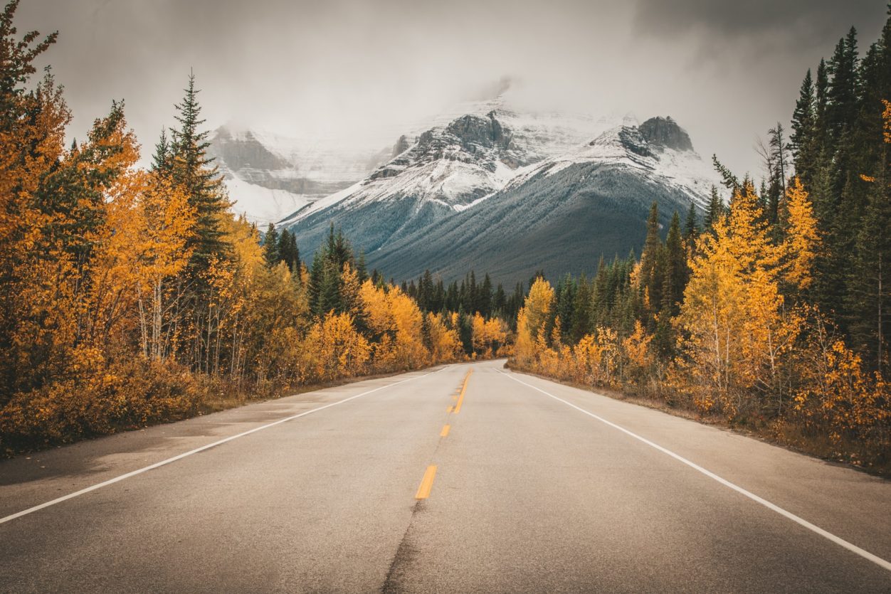 A road going through mountains.